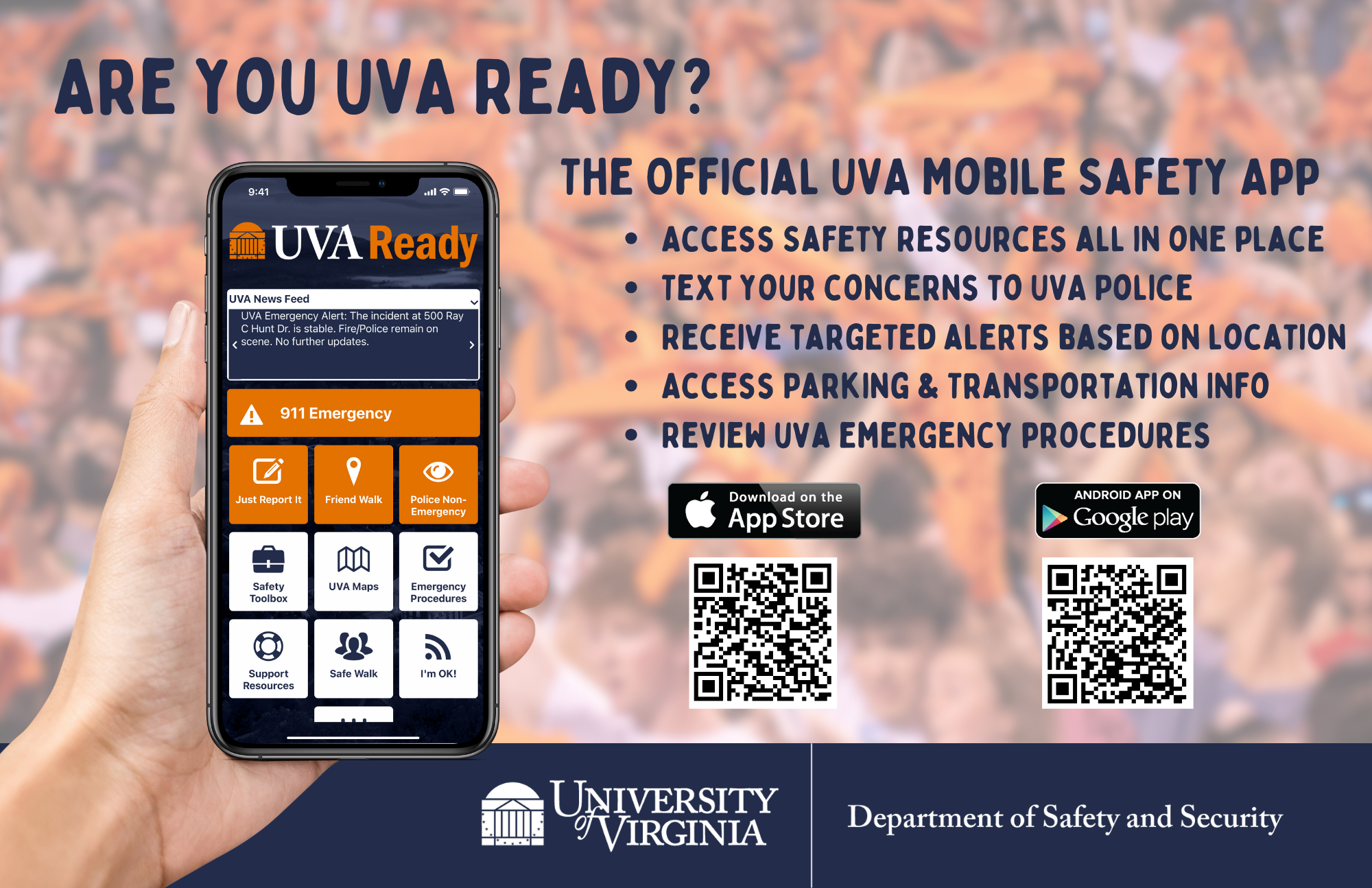 image of the UVA ready app that is available in the android and apple mobile app store