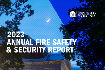 blue background with the text 2023 annual fire safety and security report
